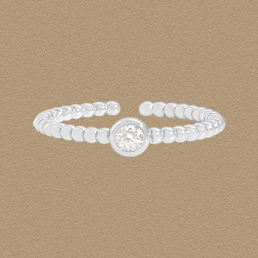 Vowmira Open Orbit white-silver round bezel beaded open-shank lab-grown diamond ring, exact 1688 SKU - Vowmira lab-grown diamond jewelry