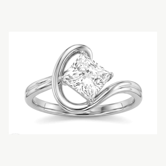Vowmira Opera on-point princess-cut sculptural swirl ring, exact 1688 geometry in white finish