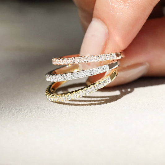 Vowmira Paige narrow half-pavé band, exact 1688 supplier image with selected gold-tone SKU - Vowmira lab-grown diamond jewelry