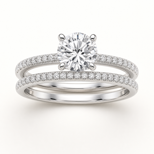 Vowmira Palermo 1.2 ct. round four-prong lab-grown diamond two-ring bridal set, stacked view