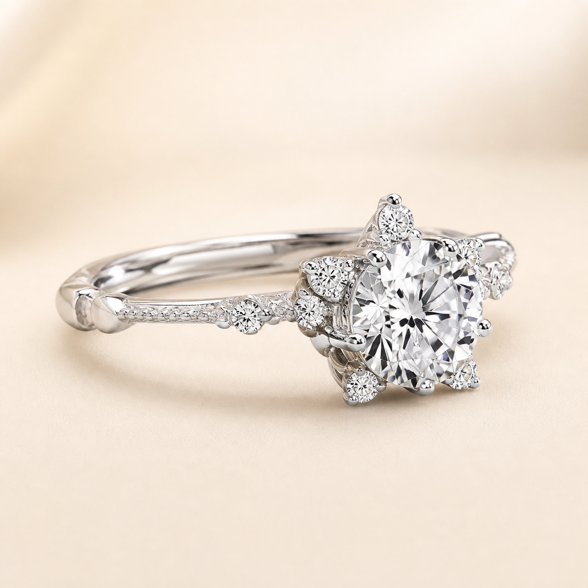 Vowmira Promise Queen five-point star white-silver ring, side profile
