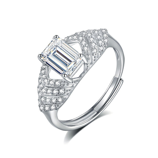 Vowmira Royale white-silver 1 ct. emerald-cut four-row fan pavé open-shank lab-grown diamond ring, exact 1688 SKU - Vowmira lab-grown diamond jewelry