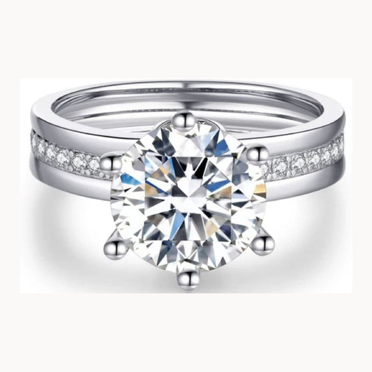Vowmira Southampton white-silver 5 ct. round six-prong high-crown triple-row lab-grown diamond ring, exact 1688 SKU - Vowmira lab-grown diamond jewelry