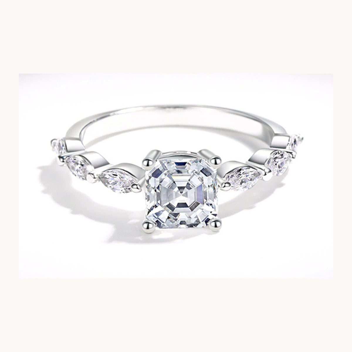 Vowmira Symphony white-silver Asscher-cut starleaf men's lab-grown diamond accent ring, exact 1688 SKU