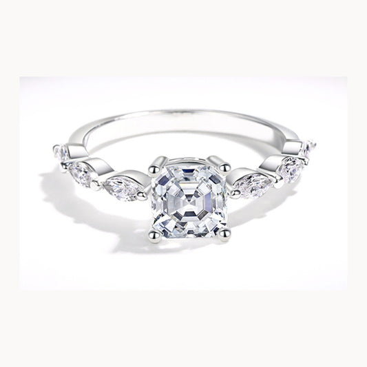 Vowmira Symphony white-silver Asscher-cut starleaf men's lab-grown diamond accent ring, exact 1688 SKU