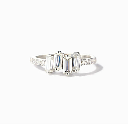Vowmira Tracy white-silver emerald-cut three-stone pavé lab-grown diamond ring, exact 1688 SKU