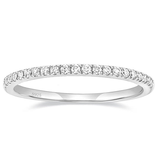 Vowmira 2 mm round pavé half-eternity lab-grown diamond matching band, exact silver supplier SKU
