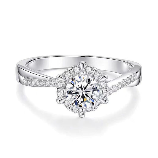 Vowmira Vienna Lumière white-silver round six-prong halo bypass lab-grown diamond ring, exact 1688 SKU - Vowmira lab-grown diamond jewelry
