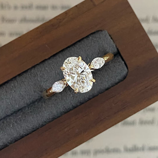 Vowmira Vivienne 6 × 9 mm oval and marquise three-stone ring, exact gold 1688 SKU