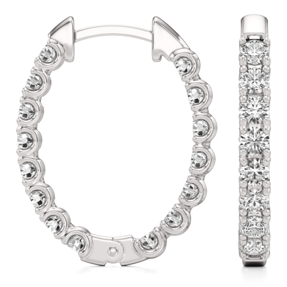 Inside Out Oval Lab-Grown Diamond Hoops - Side View - Vowmira lab-grown diamond jewelry