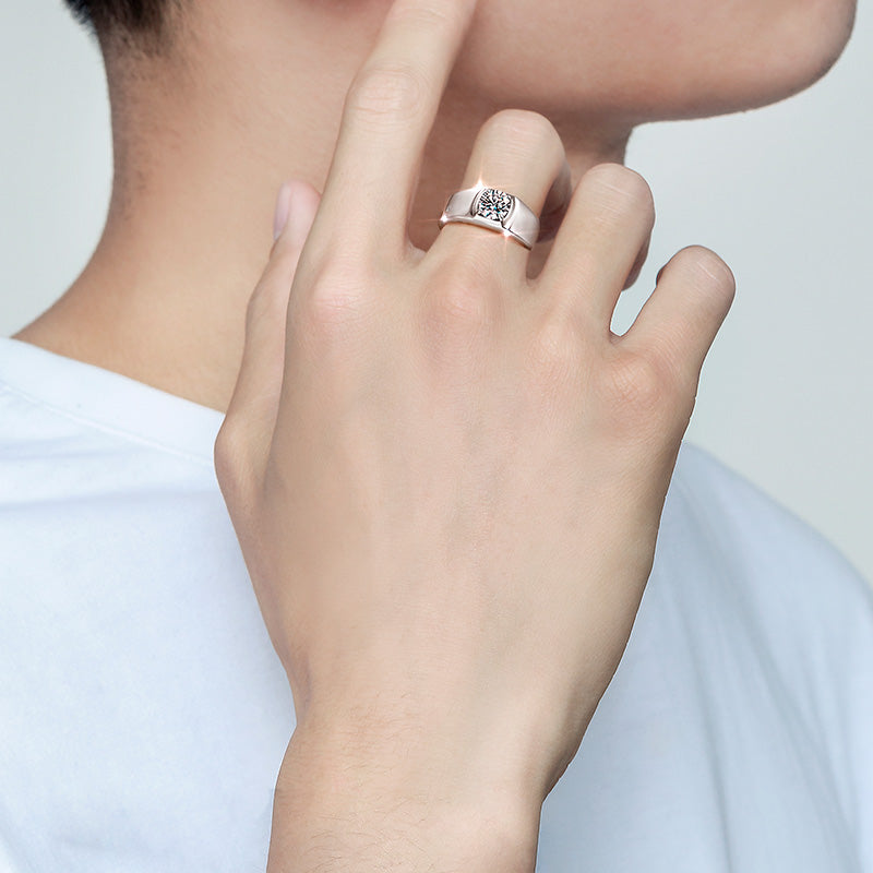 Gentleman 1 Carat Lab-Grown Diamond Open Ring - 925 Sterling Silver - Close-up View - Vowmira lab-grown diamond jewelry
