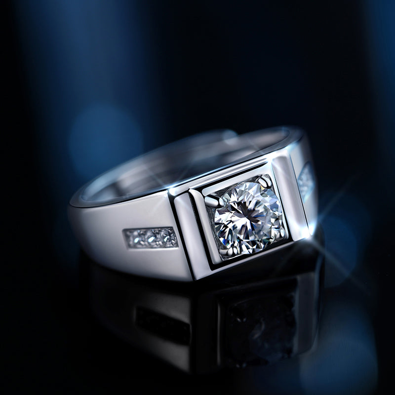 Gentleman 1 Carat Lab-Grown Diamond Open Ring - 925 Sterling Silver - Side View - Vowmira lab-grown diamond jewelry