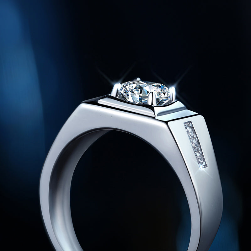 Gentleman 1 Carat Lab-Grown Diamond Open Ring - 925 Sterling Silver - Detail View